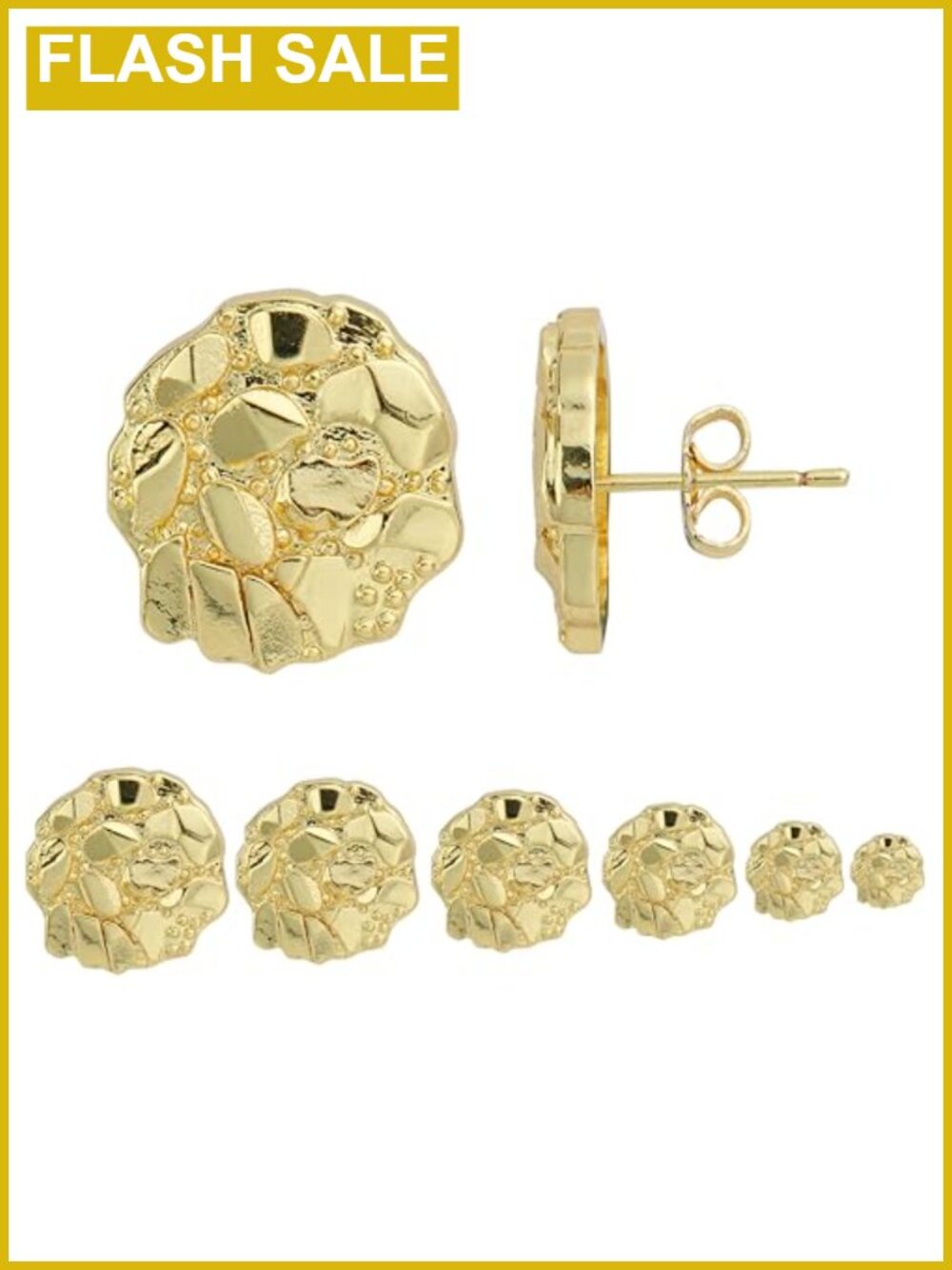 14k Gold Plated Rough Textured Cookie Nugget Stud Earrings Unisex